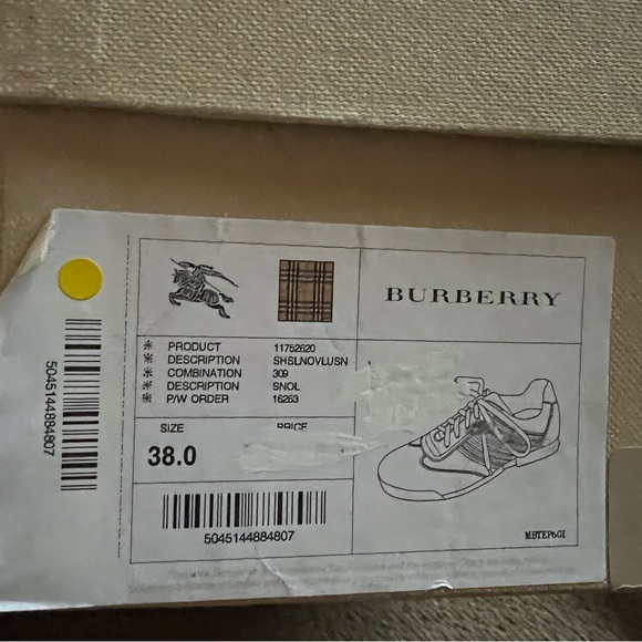 Burberry Metallic Leather Check Leather trim Lace Up Sneakers EU38 US8 - Picture 8 of 15